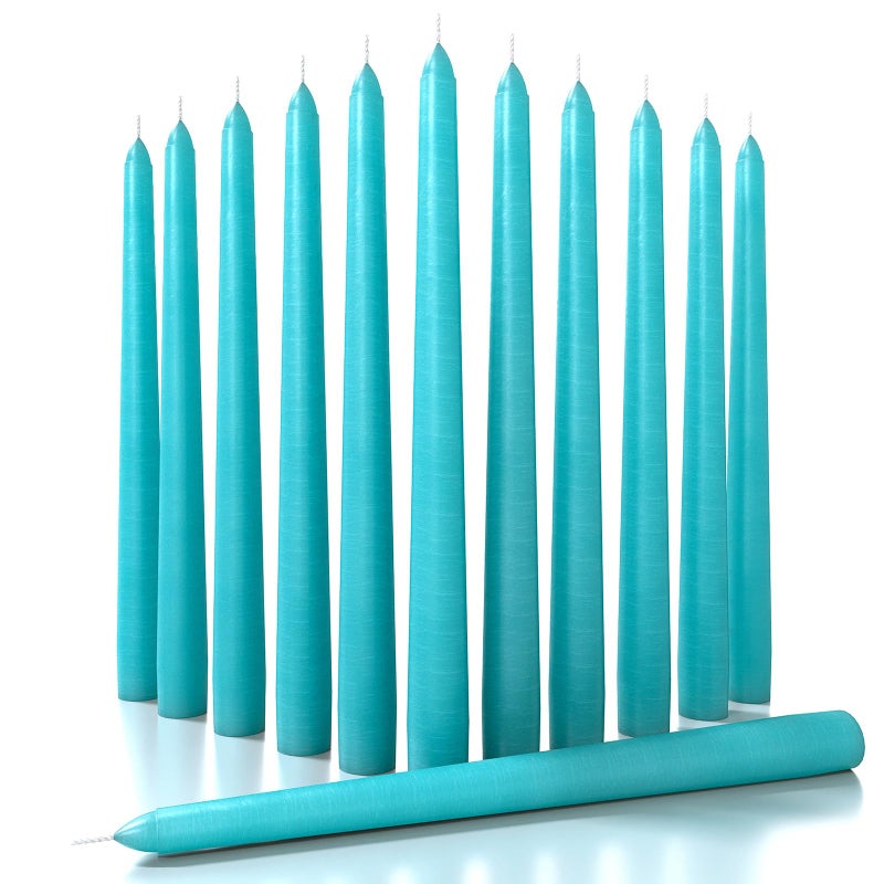 CANDWAX 10 inch Taper Candles Set of 12 - Dripless Taper Candles and Unscented Candlesticks - Perfect for Dinner or Wedding - Turquoise Candle - Image 1